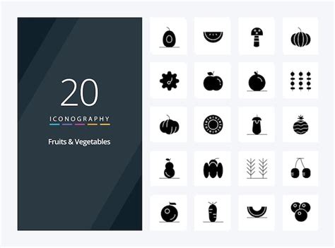 Premium Vector 20 Fruits Vegetables Solid Glyph Icon For Presentation