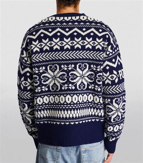 Mens Polo Ralph Lauren Navy Wool Blend Fair Isle Sweater Harrods Uk