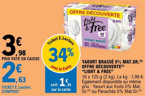 Promo Yaourt Brass Mat Gr Offre D Couverte Light Free Chez E