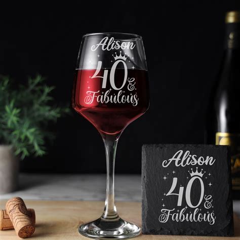 40 And Fabulous Engraved Wine Glass 40th Birthday And Fabulous 40 Year Old Ts Red White Rose