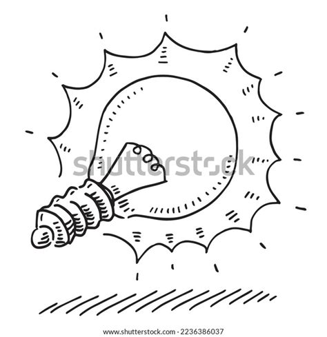 Handdrawn Vector Drawing Glowing Lightbulb Idea Stock Vector (Royalty ...