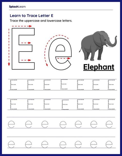 Learn To Trace Letter E Worksheet Printable English Sheet