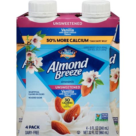 Almond Breeze Dairy Free Almondmilk Unsweetened Vanilla 8 Oz Pack Of 4