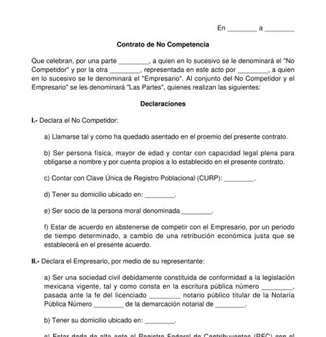 Contrato De No Competencia Modelo Formato Word Y PDF