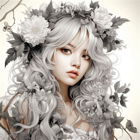 Premium AI Image There Is A Woman With Long Hair And Flowers In Her