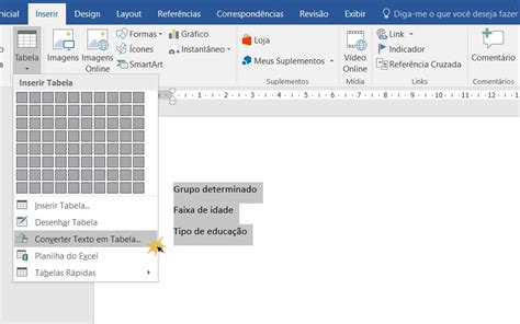 Word 2016 Transformar Um Texto Em Tabela