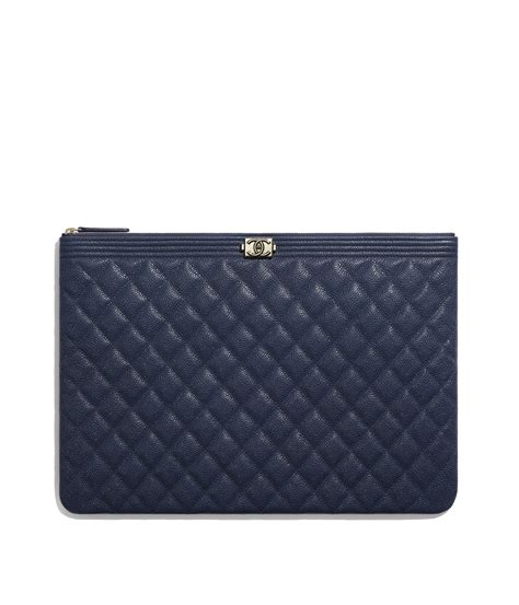 Metallic Calfskin And Gold Tone Metal Navy Blue And White Boy Chanel