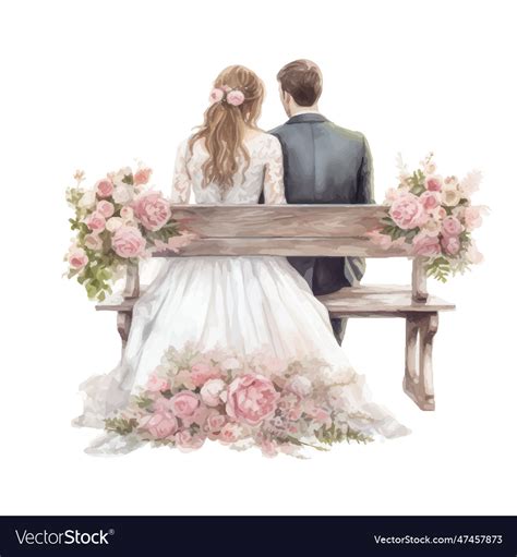 Drawing Of The Bride And Groom Watercolor Vector Image