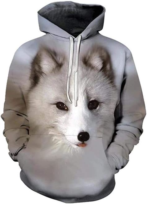 Wjsu Unisex Outdoor Hoodie 3d Print White Fox Pullover Long Sleeve