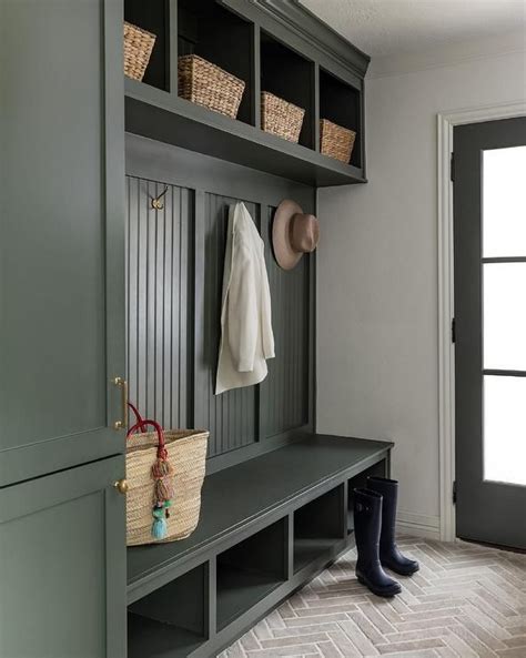 Beautifully Design Forest Green Mudroom Features A Forest Green Built