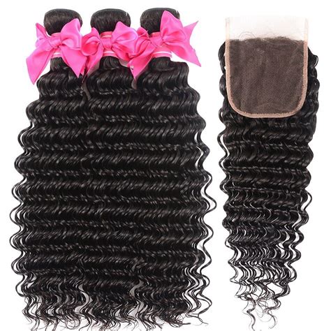 Malaysian Deep Wave Bundles With Closure Remy Hair 100 Human Hair