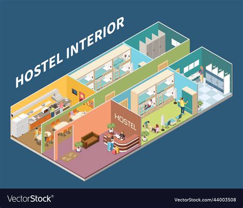 Hostel Interior Isometric Background Royalty Free Vector