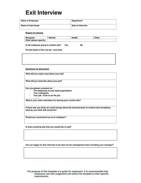 Free Printable Interview Templates Sample Questions Employers Managers