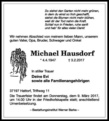 Traueranzeigen Von Michael Hausdorf Harztrauer De