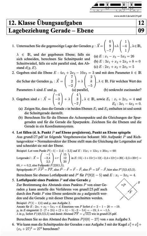 Lagebeziehung Gerade Ebene Aufgaben mit Lösungen PDF Download