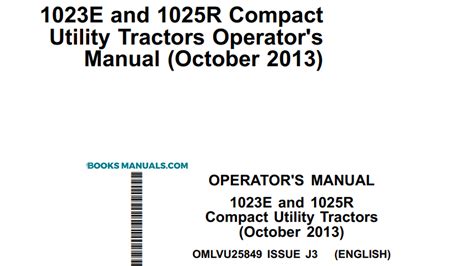 John Deere 1023e And 1025r Compact Utility Tractors Operators Manual