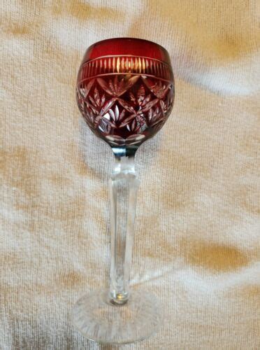 Vintage Bohemian Czech Hock Wine Glass Ruby Red Cut To Clear 6 Crystal