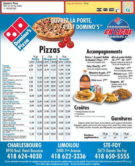 Domino's Printable Menu With Prices