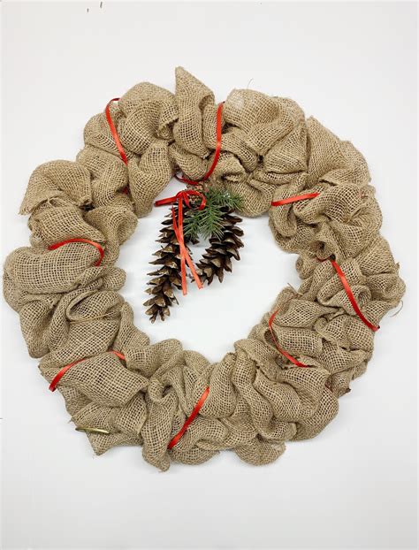 Burlap Christmas Wreath Pine Cone Wreath Holiday Winter Etsy