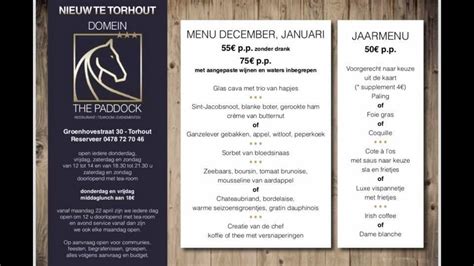 Menu at The Paddock, Torhout