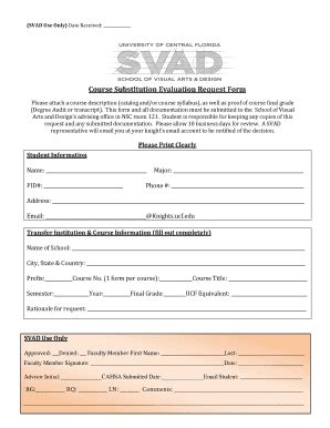 Fillable Online Svad Cah Ucf Course Substitution Evaluation Request