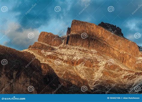 Light Snow On The Superstition Mountains Stock Photo Image Of