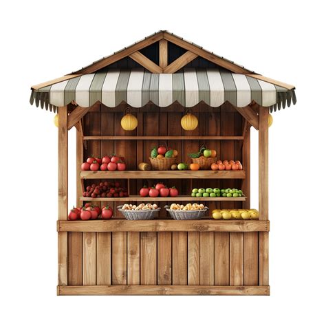 Farm Market Stall Wooden Fair Booth Isolated On Transparent Background