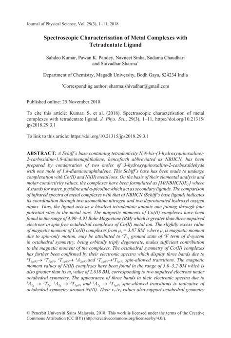 PDF Spectroscopic Characterisation Of Metal Complexes With