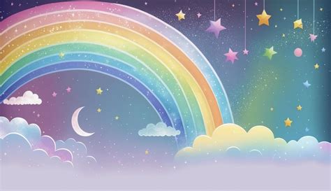 Fantasy sky rainbow. Fairy skies rainbows colors, magic landscape and dream sky background ...