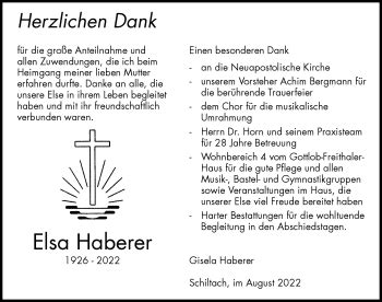 Traueranzeigen Von Elsa Haberer Schwarzw Lder Bote Trauer