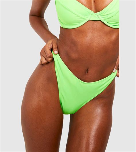 Buy Boohoo Essentials High Leg Thong Bikini Brief In Green Thstreet