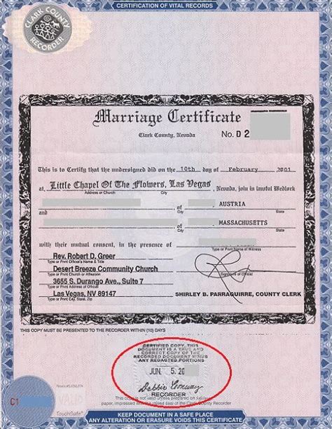 This Is A Certified Copy Of A Las Vegal Marriage Certificate It Is Eligible For Legalization By