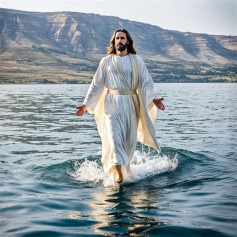 Jesus Christ Walking On Water On The Sea Of Galilee Easter Premium Ai