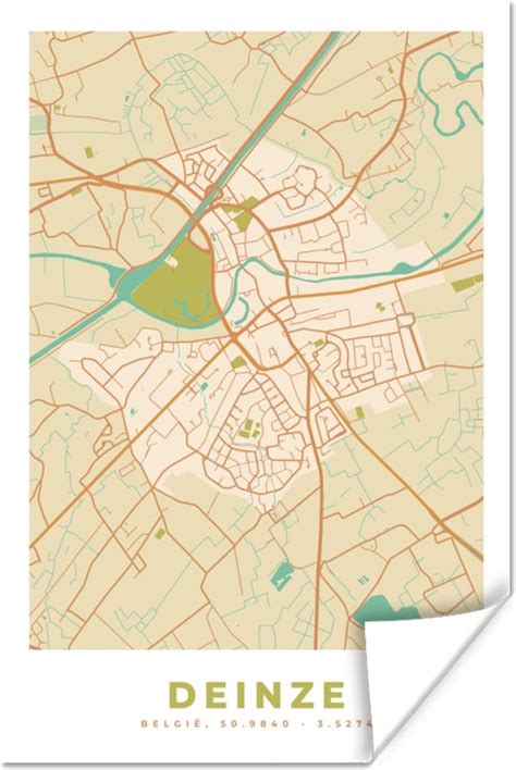 Poster Kaart Deinze Plattegrond Vintage Stadskaart 20x30 Cm