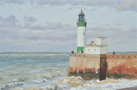 The lighthouse Le Tréport evening light Oil painting by ANNE