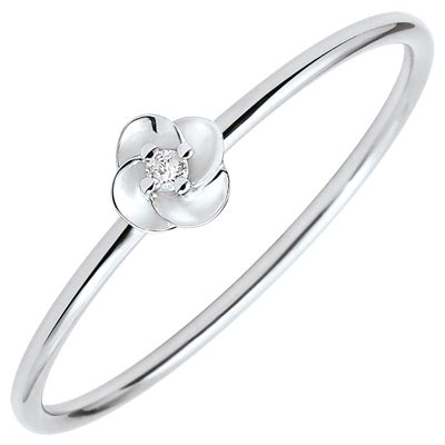 Bague Eclosion Première Rose Petit Modèle or blanc 9 carats et