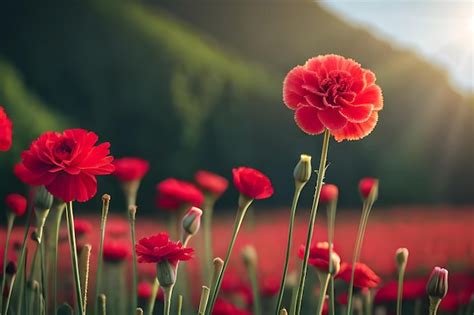 Premium AI Image | A field of red flowers with a red flower in the ...