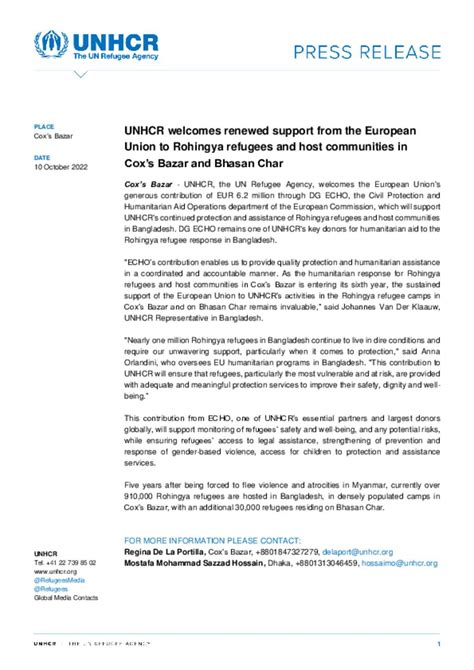 Document Press Release English Unhcr Welcomes Renewed Support From