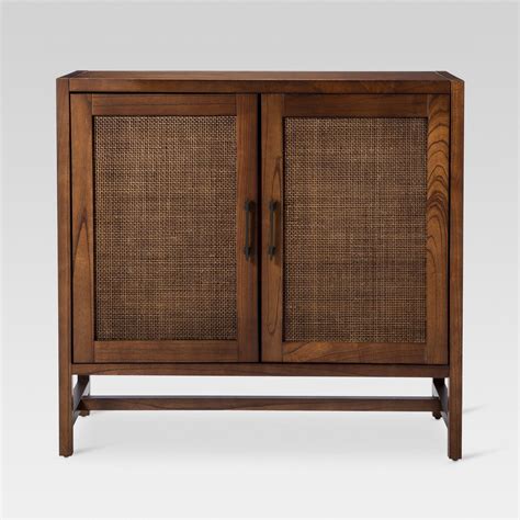 Warwick 2 Door Wood And Rattan Accent Cabinet Threshold Wood Doors