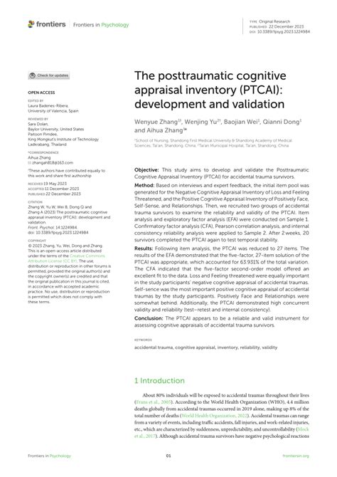 Pdf The Posttraumatic Cognitive Appraisal Inventory Ptcai