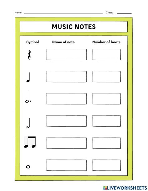 Music Note Values Worksheet -1 worksheet | Live Worksheets - Worksheets ...