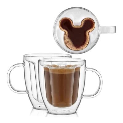 Joyjolt Disney Mickey Mouse D Coffee Tea Mugs Set Of Double Wall