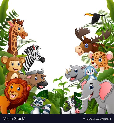 Animals forest cartoons meet together Royalty Free Vector