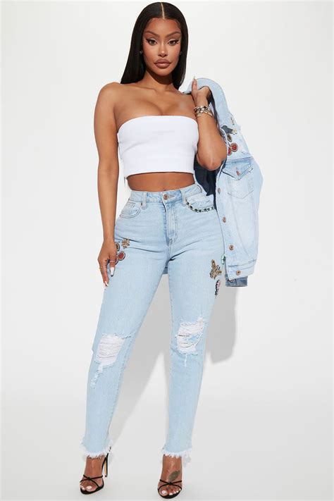 Shes So Cutesy Embellished Mom Jeans Light Blue Wash Fashion Nova Jeans Fashion Nova