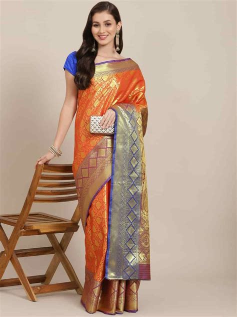 Womens Kanchipuram Soft Silk Zari Woven Saree With Unstiched Blouse Piece Silk Zone