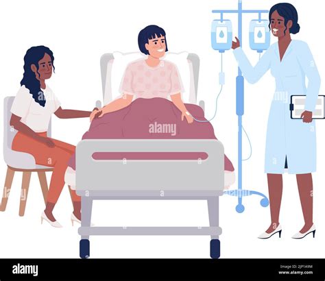 Doctor Visiting Patient During Recovery Semi Flat Color Vector