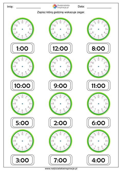 Zegar Karty Pracy Do Druku Nauka Zegara Dla Dzieci W Pdf Kobieta