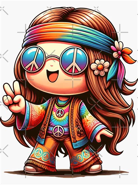 Hippie Girl Cartoon Character, Peace Sign, 60s 70s Theme, Retro ... - Clip Art Library