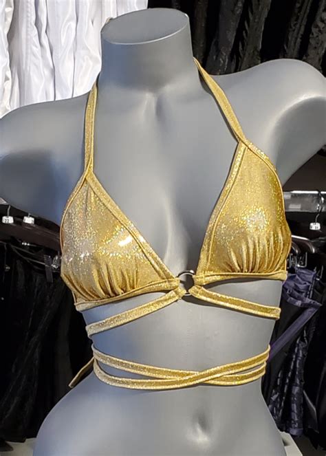 Holographic Bikini Wrap Top With An O Ring Gold Nightshade Corsets