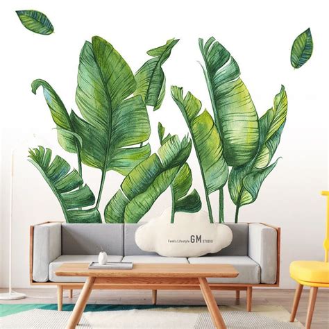 Tropical Plant Wall Stickers Large Big Green Leaf Wall Decals Etsy